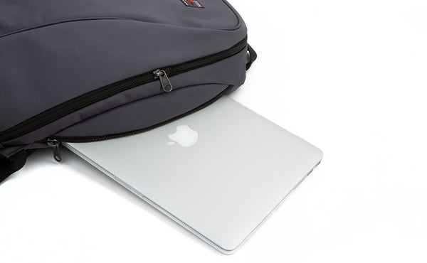 A laptop in the padded pocket.